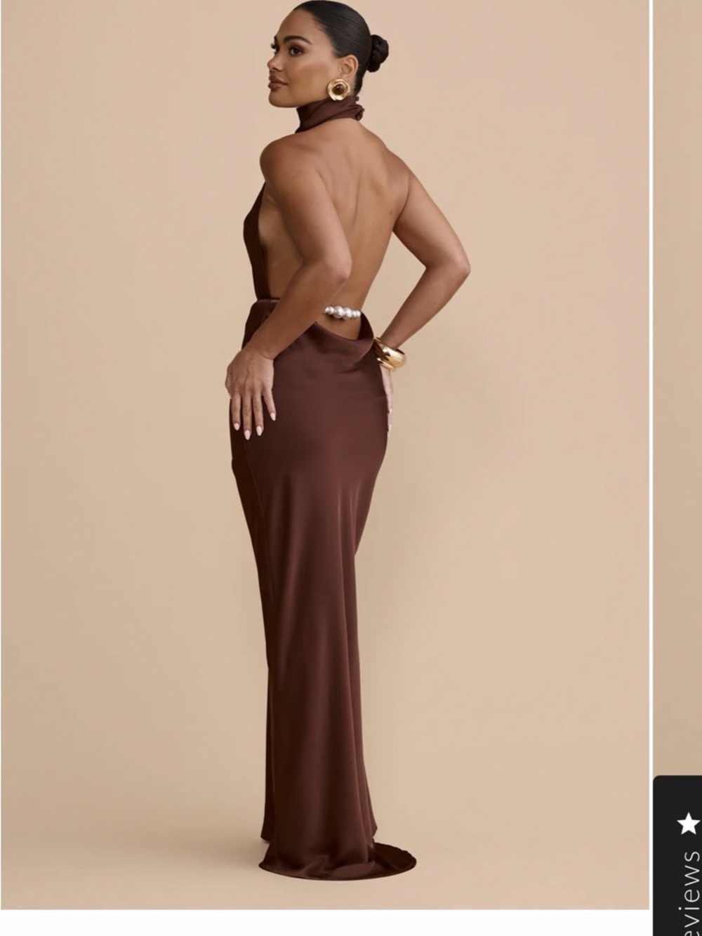 Elegant Brown Backless Halter Evening Dress